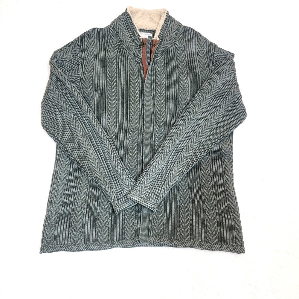 Carbon2Cobalt Men's XL Cardigan Sweater Jacket Zip Up Cable Knit  Green
